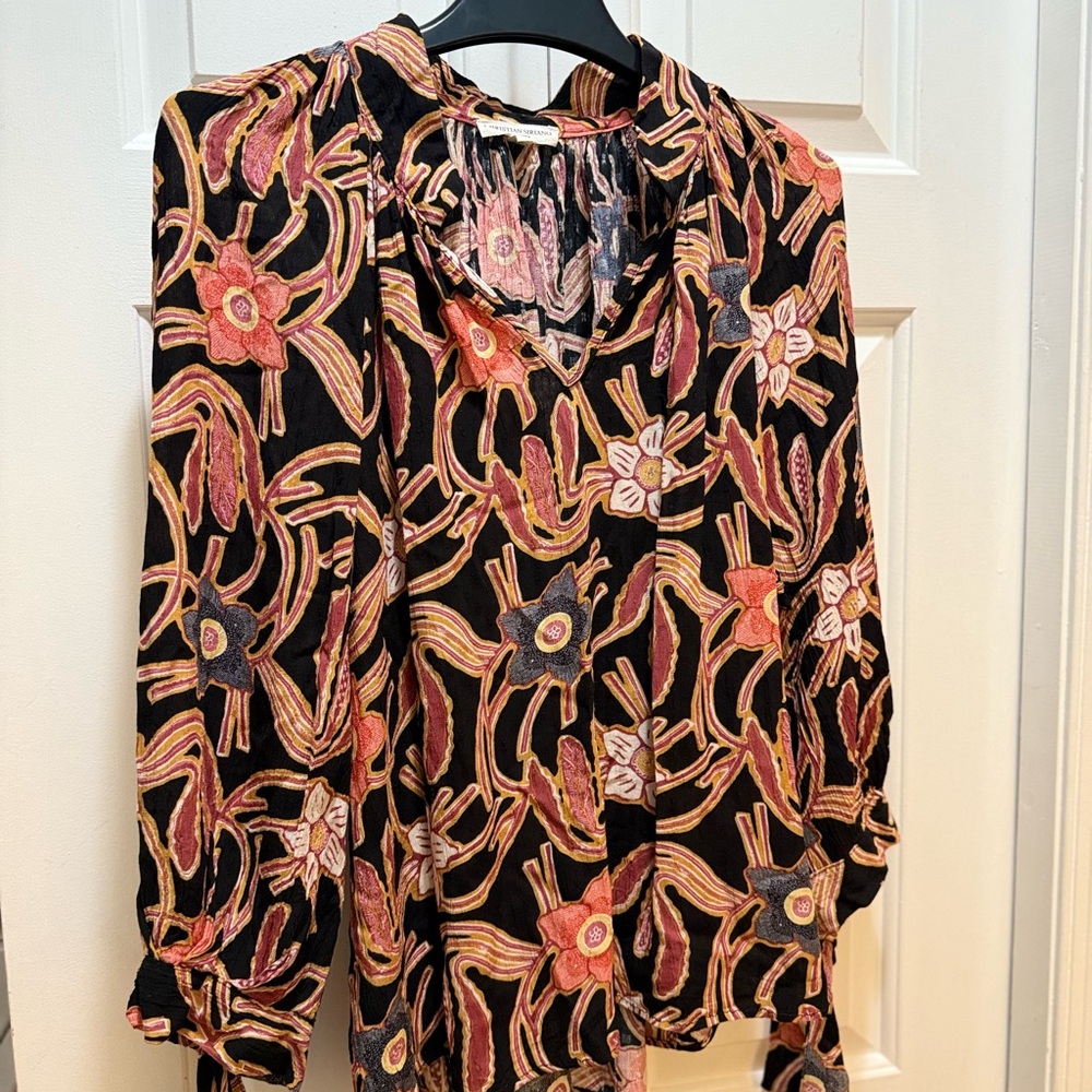 Christian Siriano Black and Orange Floral Blouse SzL